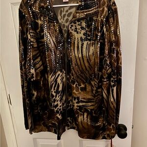 Ruby Rd. Animal Print Jacket with Sequins - Brown and Black